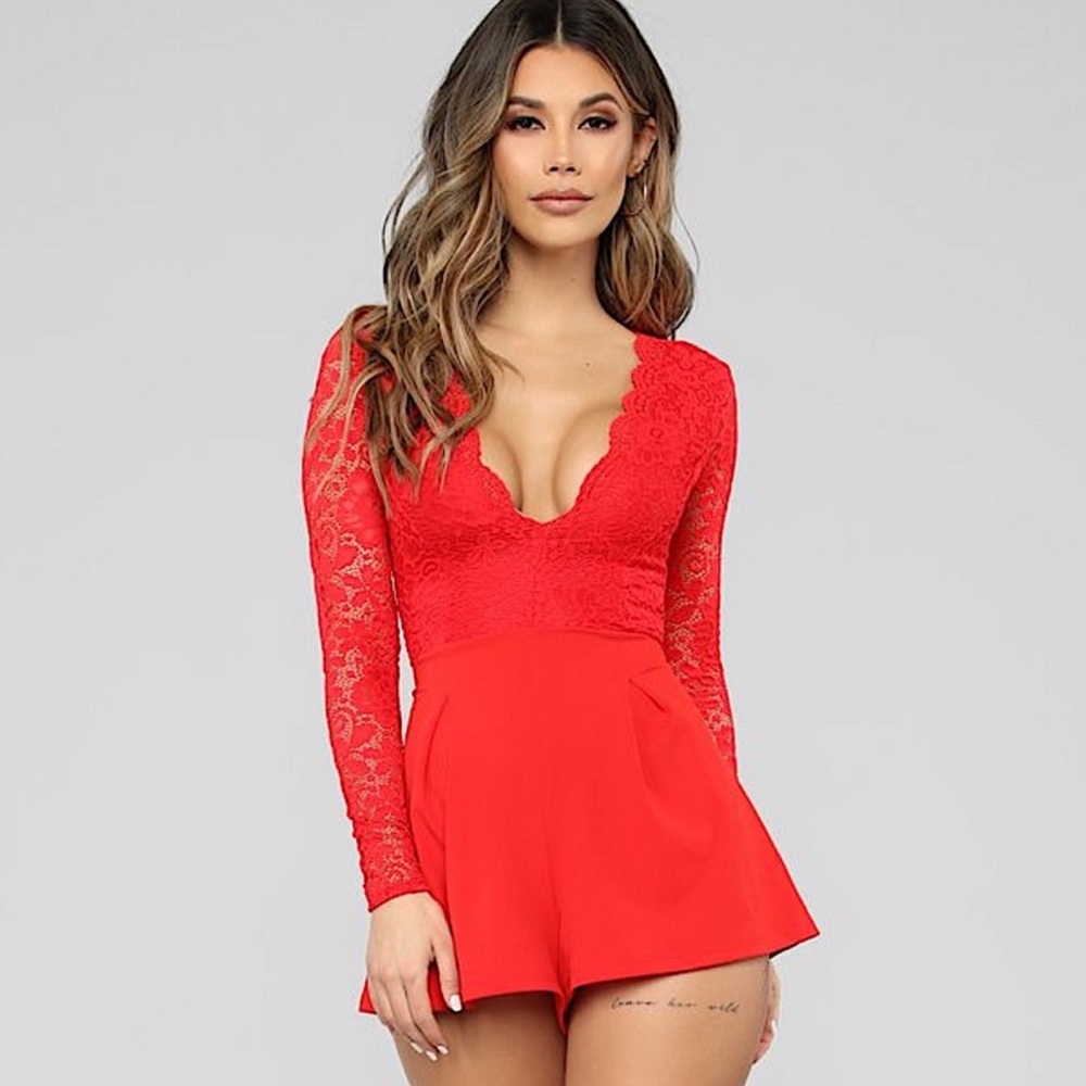 NWT FashionNova red lace romper SOLD